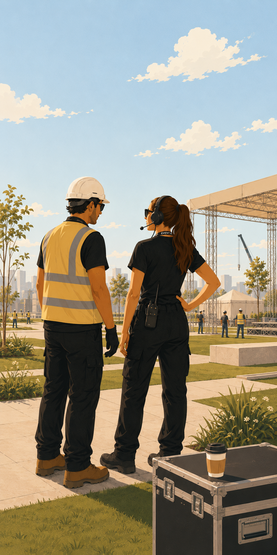 Event professionals at build site