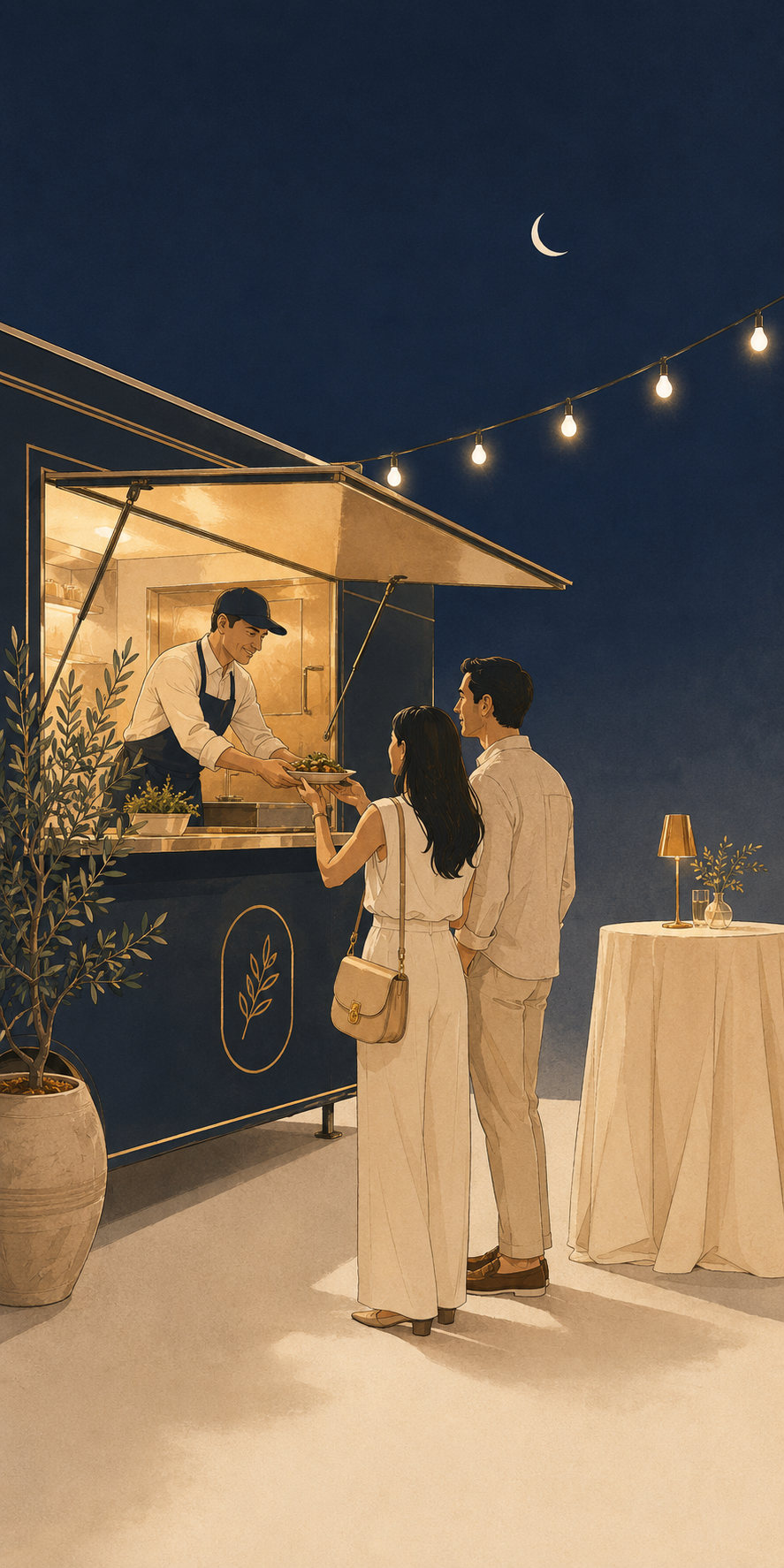 Food vendor at evening event